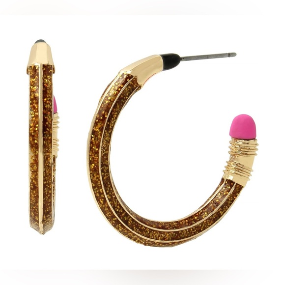 *NWT* Betsey Johnson Gold Glitter Pencil Hoop Earrings & Hinged Bracelet Set - Picture 6 of 6